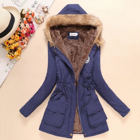 Women's Autumn-Winter Cotton Jacket - Slim Padded Coat, Hooded, Embroidery, Warm Overcoat, Fashion Parkas - Warms Hoodies