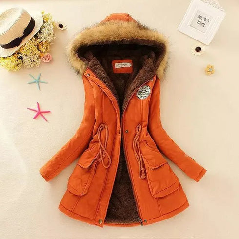 Women's Autumn-Winter Cotton Jacket - Slim Padded Coat, Hooded, Embroidery, Warm Overcoat, Fashion Parkas - Warms Hoodies