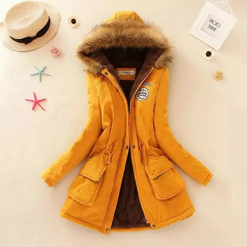 Women's Autumn-Winter Cotton Jacket - Slim Padded Coat, Hooded, Embroidery, Warm Overcoat, Fashion Parkas - Warms Hoodies
