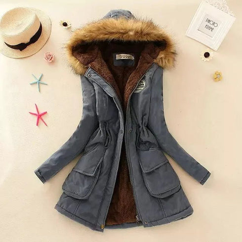 Women's Autumn-Winter Cotton Jacket - Slim Padded Coat, Hooded, Embroidery, Warm Overcoat, Fashion Parkas - Warms Hoodies