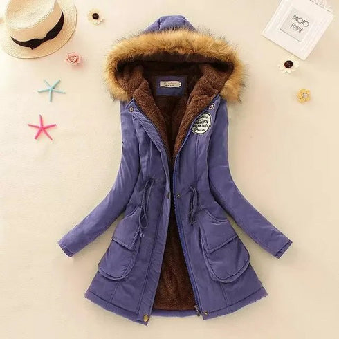 Women's Autumn-Winter Cotton Jacket - Slim Padded Coat, Hooded, Embroidery, Warm Overcoat, Fashion Parkas - Warms Hoodies