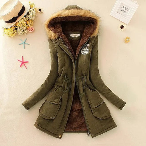 Women's Autumn-Winter Cotton Jacket - Slim Padded Coat, Hooded, Embroidery, Warm Overcoat, Fashion Parkas - Warms Hoodies