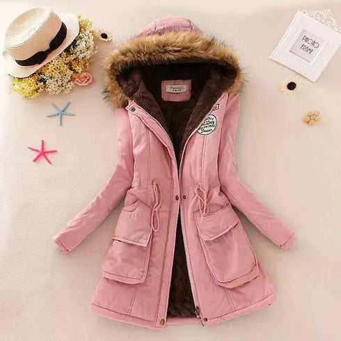 Women's Autumn-Winter Cotton Jacket - Slim Padded Coat, Hooded, Embroidery, Warm Overcoat, Fashion Parkas - Warms Hoodies