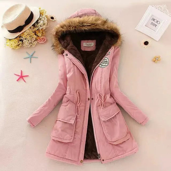 Women's Autumn-Winter Cotton Jacket - Slim Padded Coat, Hooded, Embroidery, Warm Overcoat, Fashion Parkas - Warms Hoodies