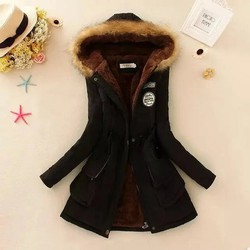 Women's Autumn-Winter Cotton Jacket - Slim Padded Coat, Hooded, Embroidery, Warm Overcoat, Fashion Parkas - Warms Hoodies