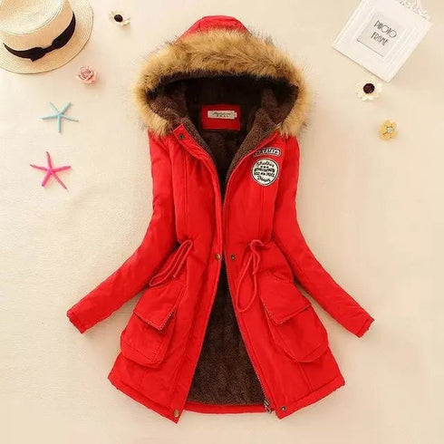 Women's Autumn-Winter Cotton Jacket - Slim Padded Coat, Hooded, Embroidery, Warm Overcoat, Fashion Parkas - Warms Hoodies