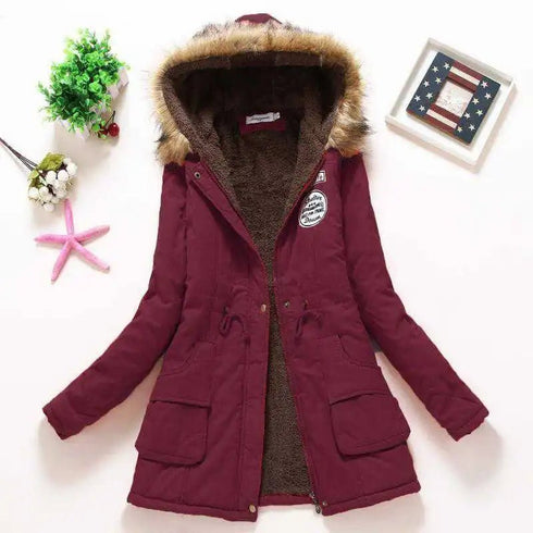 Women's Autumn-Winter Cotton Jacket - Slim Padded Coat, Hooded, Embroidery, Warm Overcoat, Fashion Parkas - Warms Hoodies