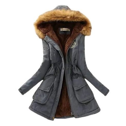 Women's Autumn-Winter Cotton Jacket - Slim Padded Coat, Hooded, Embroidery, Warm Overcoat, Fashion Parkas - Warms Hoodies