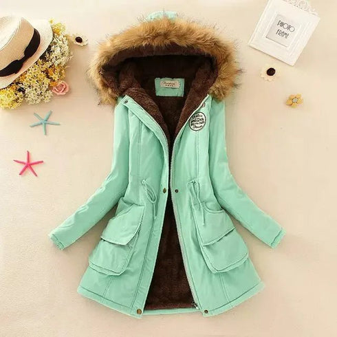 Women's Autumn-Winter Cotton Jacket - Slim Padded Coat, Hooded, Embroidery, Warm Overcoat, Fashion Parkas - Warms Hoodies