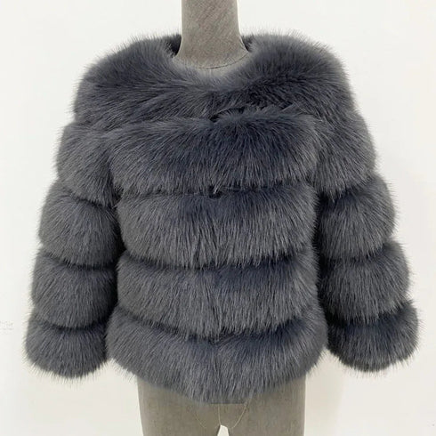 Women's Elegant Faux Fur Coat - Autumn Winter, Fluffy Black, Thick Warm, Office Style, Available in Multiple Sizes - Warms Hoodies
