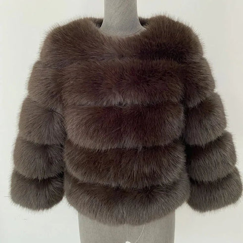 Women's Elegant Faux Fur Coat - Autumn Winter, Fluffy Black, Thick Warm, Office Style, Available in Multiple Sizes - Warms Hoodies