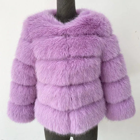 Women's Elegant Faux Fur Coat - Autumn Winter, Fluffy Black, Thick Warm, Office Style, Available in Multiple Sizes - Warms Hoodies