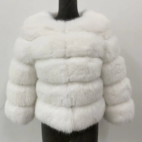 Women's Elegant Faux Fur Coat - Autumn Winter, Fluffy Black, Thick Warm, Office Style, Available in Multiple Sizes - Warms Hoodies