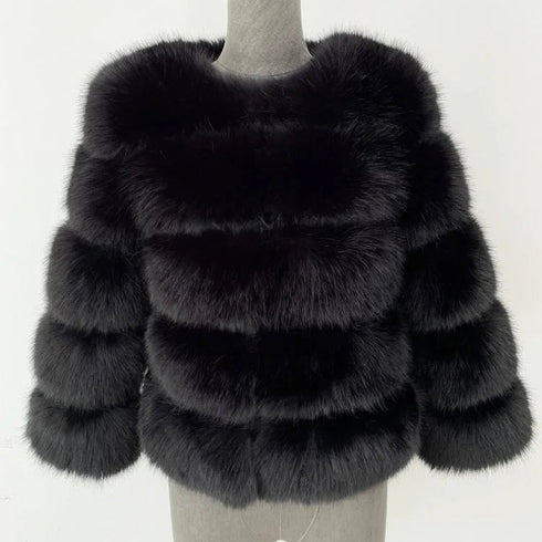Women's Elegant Faux Fur Coat - Autumn Winter, Fluffy Black, Thick Warm, Office Style, Available in Multiple Sizes - Warms Hoodies