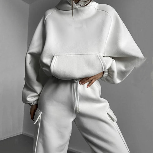 Women’s Hooded Tracksuit Two-Piece Set with Drawstring Sweatpants and Pullover Hoodie - Warms Hoodies