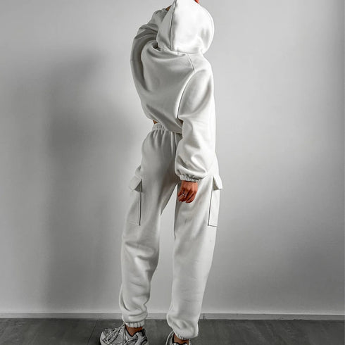 Women’s Hooded Tracksuit Two-Piece Set with Drawstring Sweatpants and Pullover Hoodie - Warms Hoodies