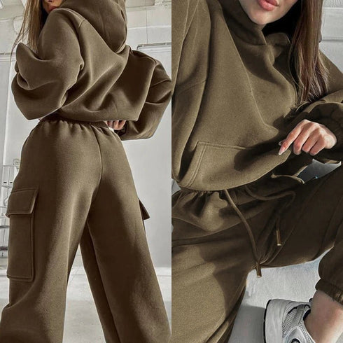 Women’s Hooded Tracksuit Two-Piece Set with Drawstring Sweatpants and Pullover Hoodie - Warms Hoodies