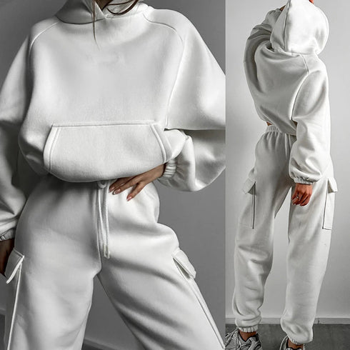 Women’s Hooded Tracksuit Two-Piece Set with Drawstring Sweatpants and Pullover Hoodie - Warms Hoodies