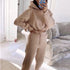 Women’s Winter and Autumn Two-Piece Tracksuit - Oversized Sweatshirt Solid Color Sportswear Hoodie - Warms Hoodies