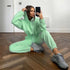 Women’s Winter and Autumn Two-Piece Tracksuit - Oversized Sweatshirt Solid Color Sportswear Hoodie - Warms Hoodies