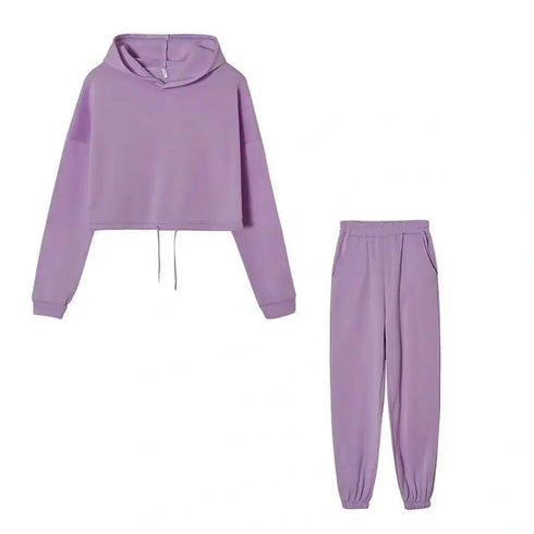 Women’s Winter and Autumn Two-Piece Tracksuit - Oversized Sweatshirt Solid Color Sportswear Hoodie - Warms Hoodies