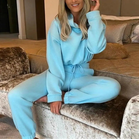 Women’s Winter and Autumn Two-Piece Tracksuit - Oversized Sweatshirt Solid Color Sportswear Hoodie - Warms Hoodies