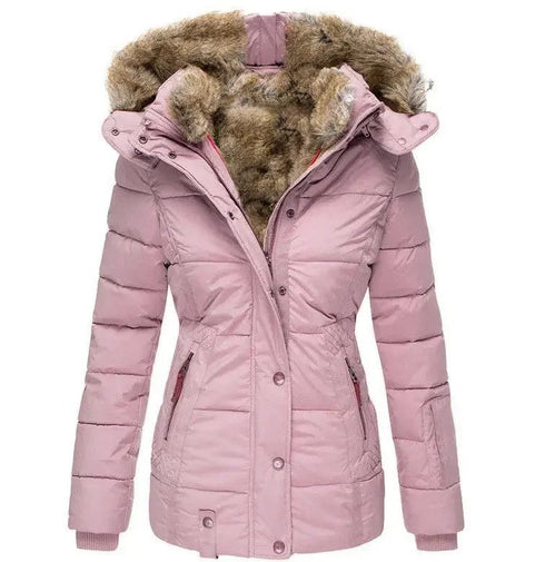 Women's Winter Parka Coat - Slim Fit, Hooded, Cotton-Polyester Blend, Fleece-Lined, Long, with Pockets - Warms Hoodies