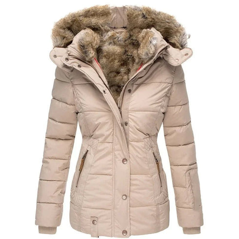 Women's Winter Parka Coat - Slim Fit, Hooded, Cotton-Polyester Blend, Fleece-Lined, Long, with Pockets - Warms Hoodies
