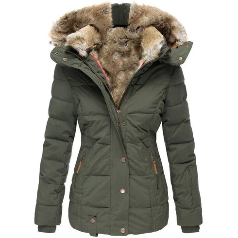 Women's Winter Parka Coat - Slim Fit, Hooded, Cotton-Polyester Blend, Fleece-Lined, Long, with Pockets - Warms Hoodies